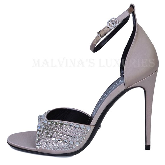 GUCCI SHOES CRYSTAL EMBELLISHED SATIN HIGH HEEL SANDALS sz 39 9 - Picture 3 of 15